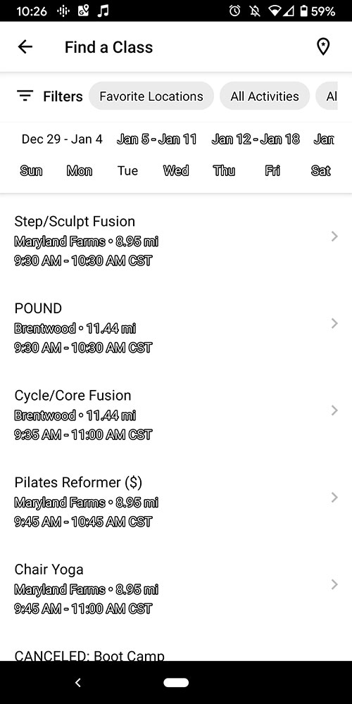 Mobile App Find a Class