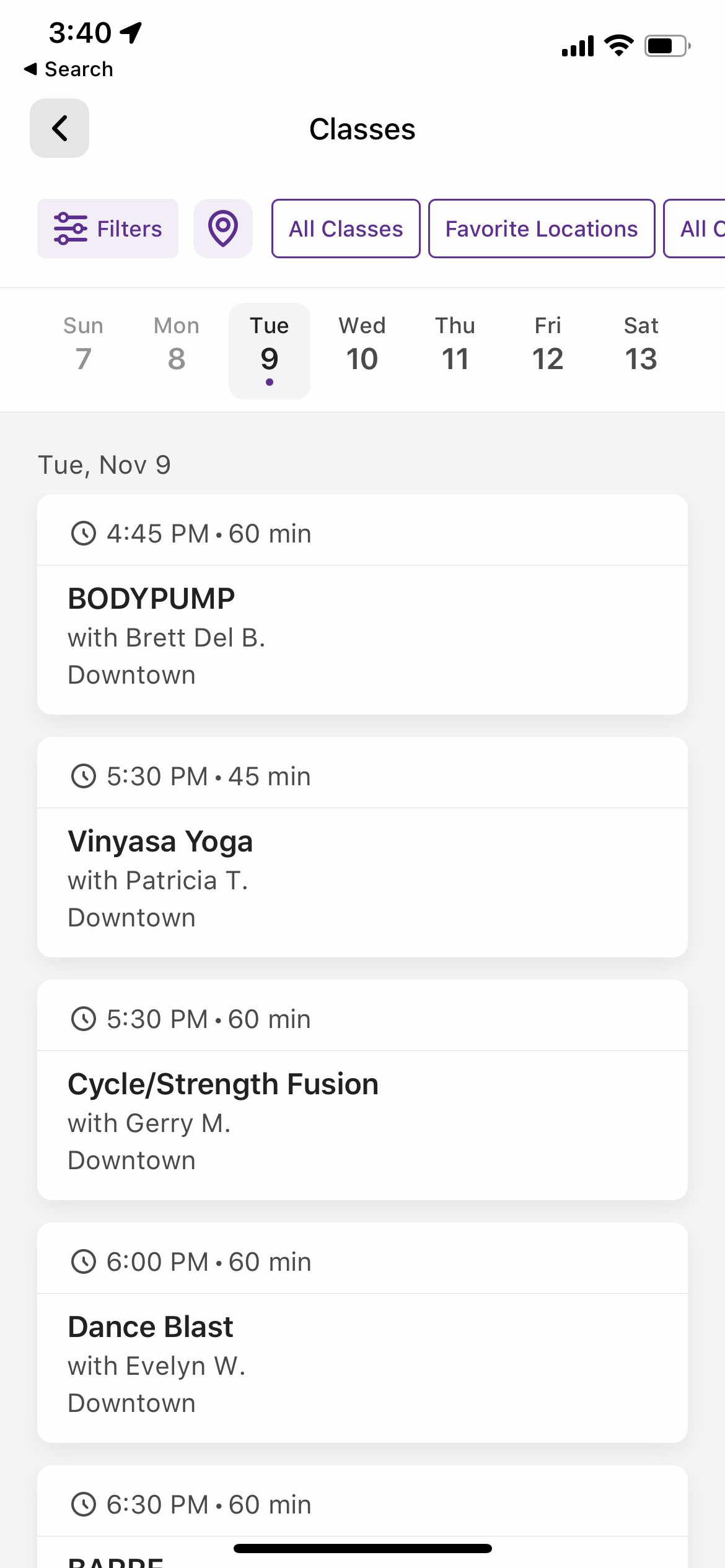 Mobile App Find a Class