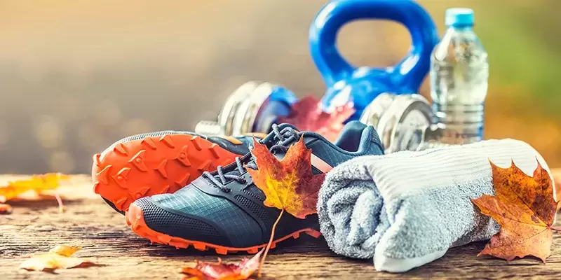 workout shoes and fall leaves