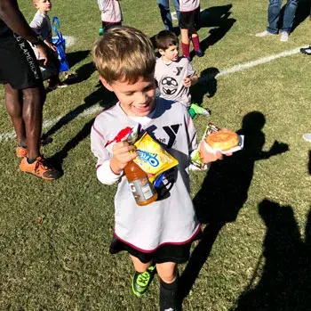 soccer player with snacks