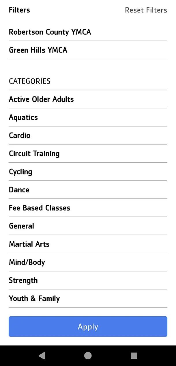 categories screenshot