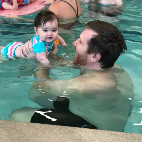 Brita Buckner and her father at Y swim lessons