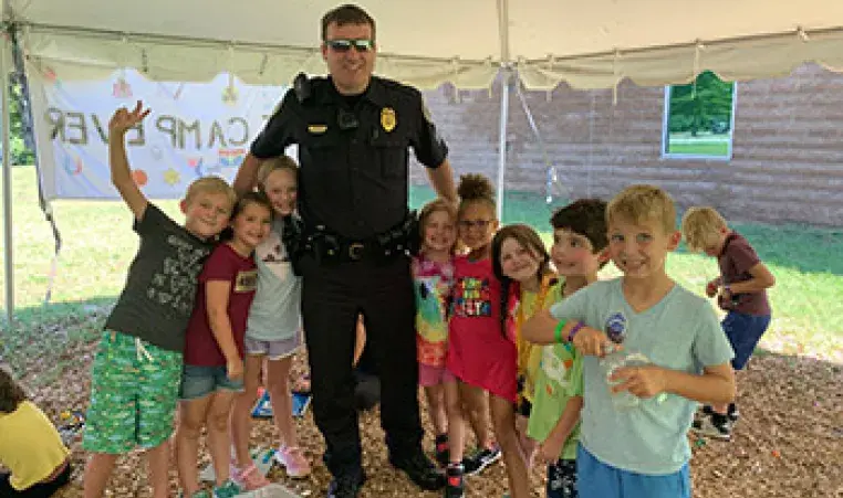 Officers visiting kids