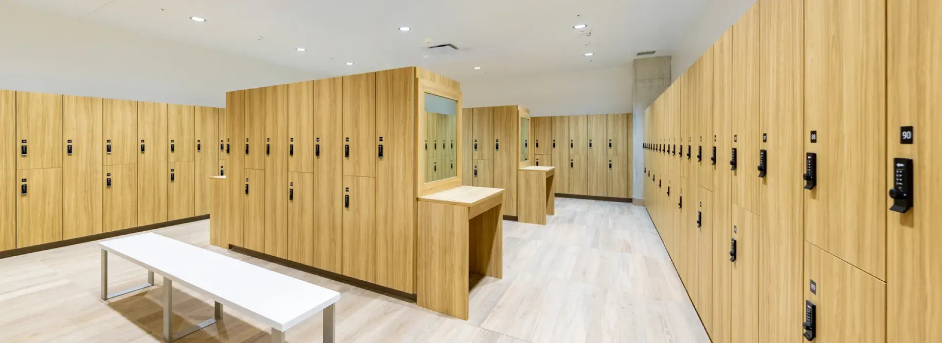 View of one of the locker rooms at the Downtown Y