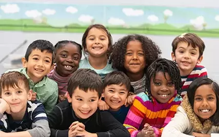 Happy kids with cloud banner background